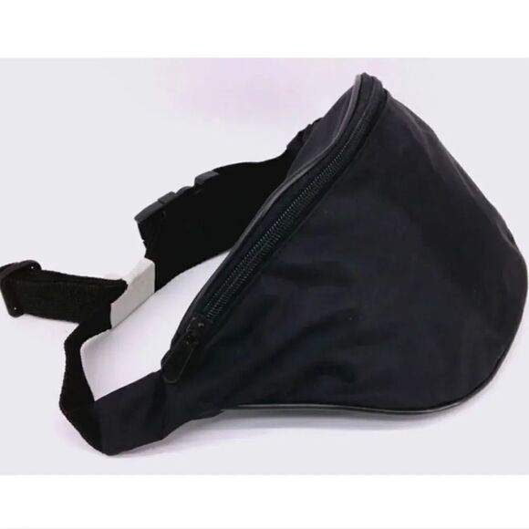 Unisex Black Nylon Single Zipper Adjustable Waist Fanny Pack Bumbag - Picture 1 of 9